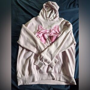 No Boundaries Light Pink Hoodie with Dark Pink Bow Graphic